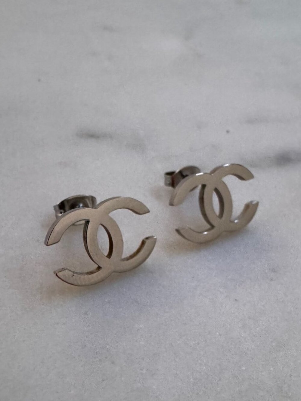 Silver Vintage Earrings - Silver CC Earrings - Silver Studs - Feminine - Y2K